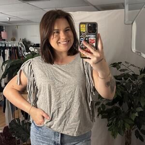 Free People Fantasy Fringe Tee Gray Size XS